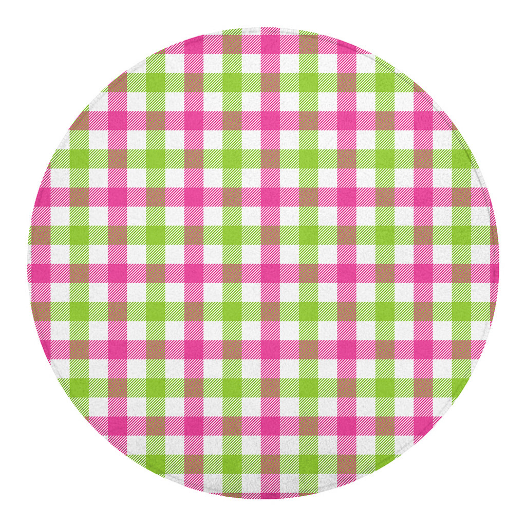 White Pink And Green Buffalo Plaid Print Round Blanket