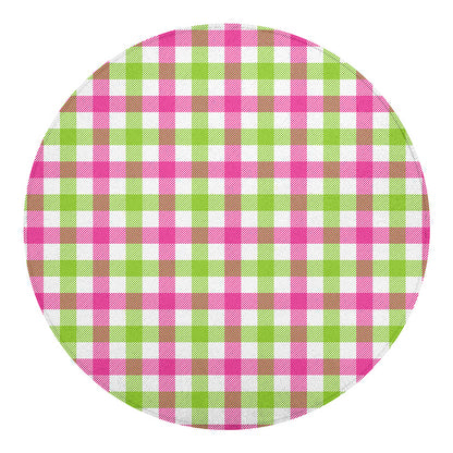 White Pink And Green Buffalo Plaid Print Round Blanket