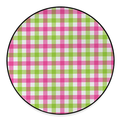 White Pink And Green Buffalo Plaid Print Round Floor Mat