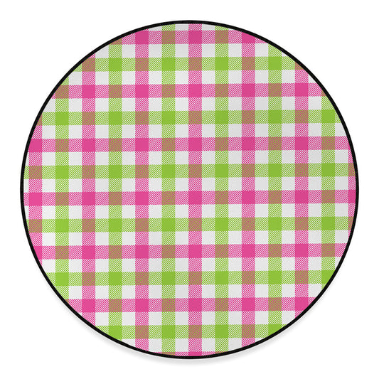 White Pink And Green Buffalo Plaid Print Round Floor Mat