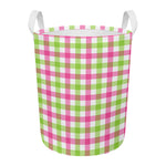 White Pink And Green Buffalo Plaid Print Round Laundry Basket
