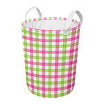 White Pink And Green Buffalo Plaid Print Round Laundry Basket