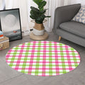 White Pink And Green Buffalo Plaid Print Round Rug