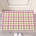 White Pink And Green Buffalo Plaid Print Rubber Doormat