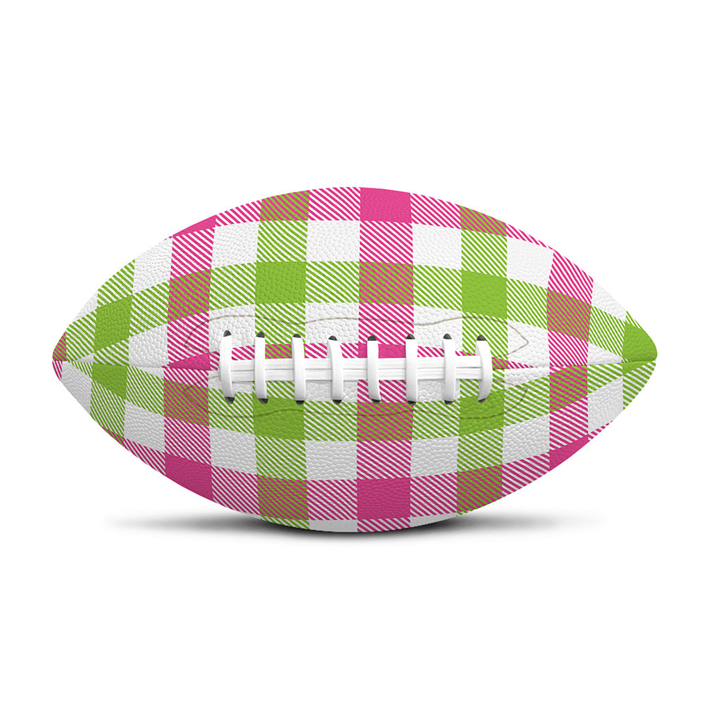 White Pink And Green Buffalo Plaid Print Rugby Ball