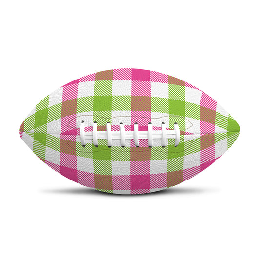 White Pink And Green Buffalo Plaid Print Rugby Ball