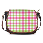 White Pink And Green Buffalo Plaid Print Saddle Bag