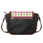 White Pink And Green Buffalo Plaid Print Saddle Bag