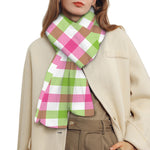 White Pink And Green Buffalo Plaid Print Scarf
