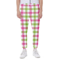 White Pink And Green Buffalo Plaid Print Joggers