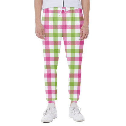 White Pink And Green Buffalo Plaid Print Scuba Joggers