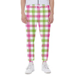 White Pink And Green Buffalo Plaid Print Scuba Joggers