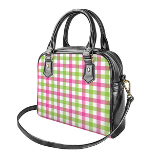 White Pink And Green Buffalo Plaid Print Shoulder Handbag