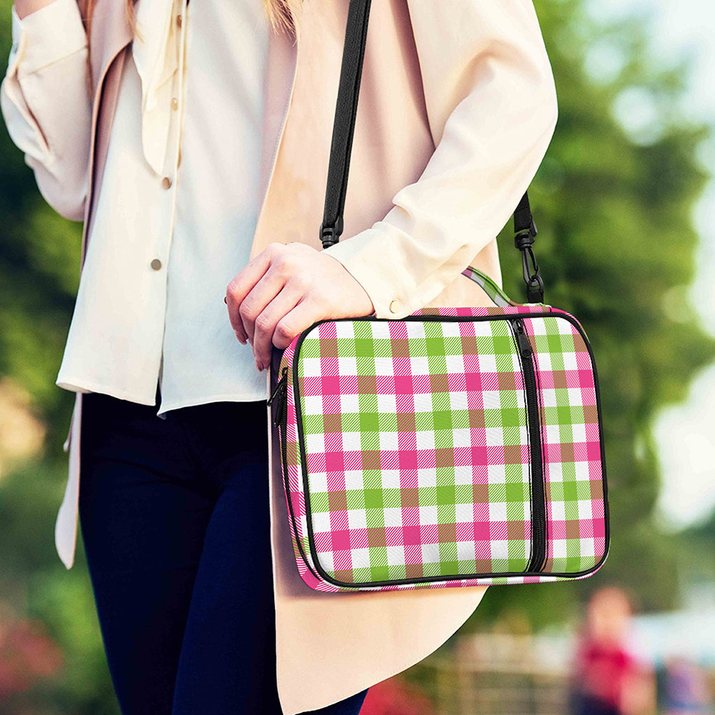 White Pink And Green Buffalo Plaid Print Shoulder Strap Bible Bag