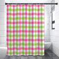 White Pink And Green Buffalo Plaid Print Shower Curtain