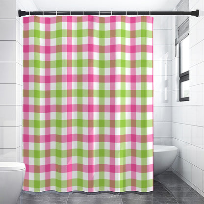 White Pink And Green Buffalo Plaid Print Shower Curtain