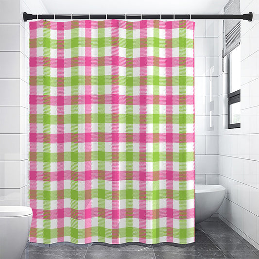 White Pink And Green Buffalo Plaid Print Shower Curtain