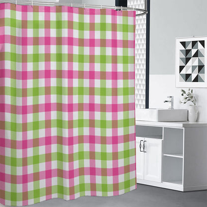 White Pink And Green Buffalo Plaid Print Shower Curtain