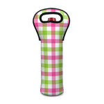 White Pink And Green Buffalo Plaid Print Single Neoprene Wine Tote