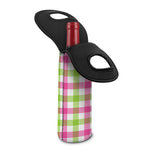 White Pink And Green Buffalo Plaid Print Single Neoprene Wine Tote