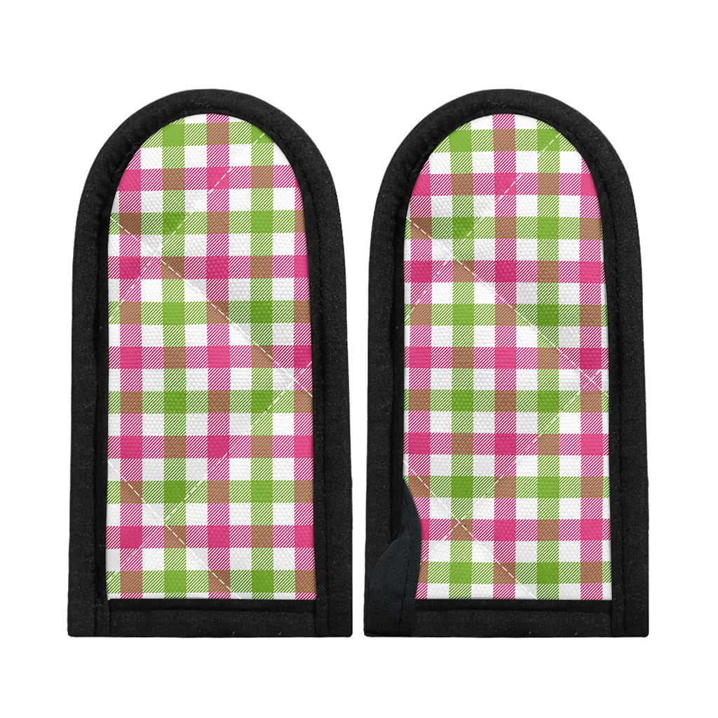 White Pink And Green Buffalo Plaid Print Skillet Handle Cover