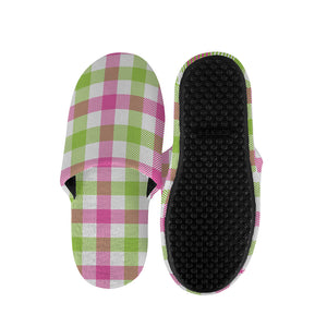 White Pink And Green Buffalo Plaid Print Slippers