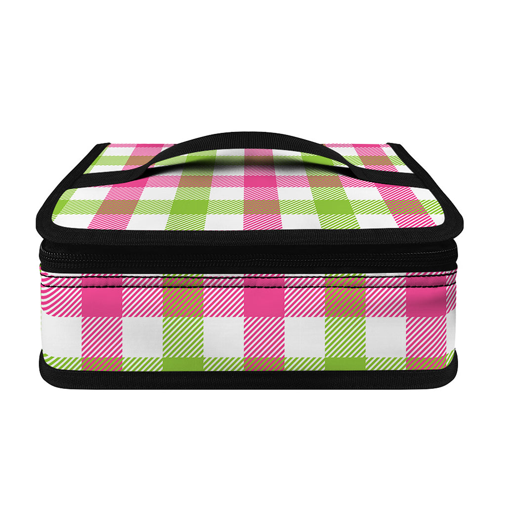 White Pink And Green Buffalo Plaid Print Small Lunch Bag