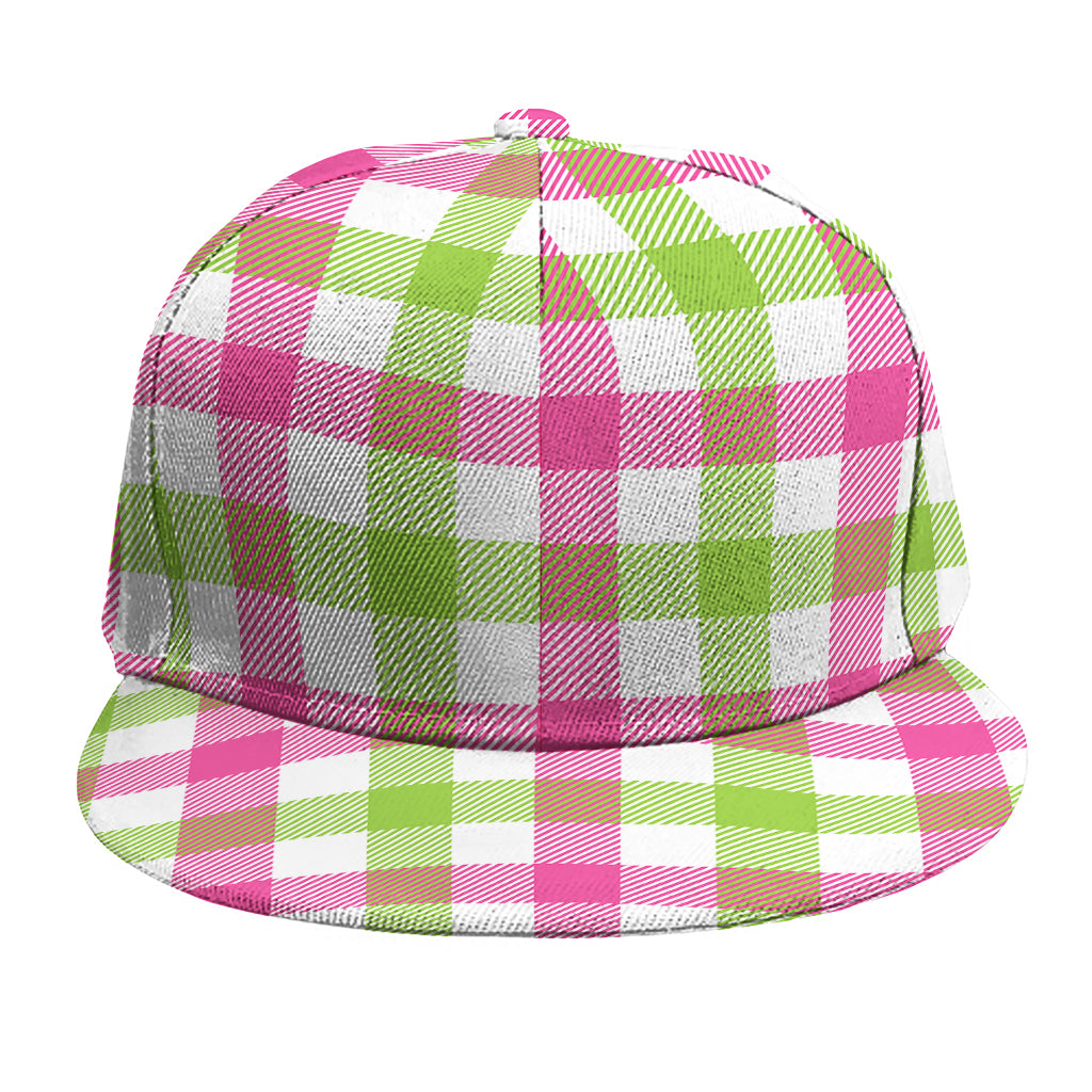 White Pink And Green Buffalo Plaid Print Snapback Cap