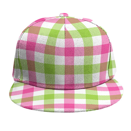 White Pink And Green Buffalo Plaid Print Snapback Cap