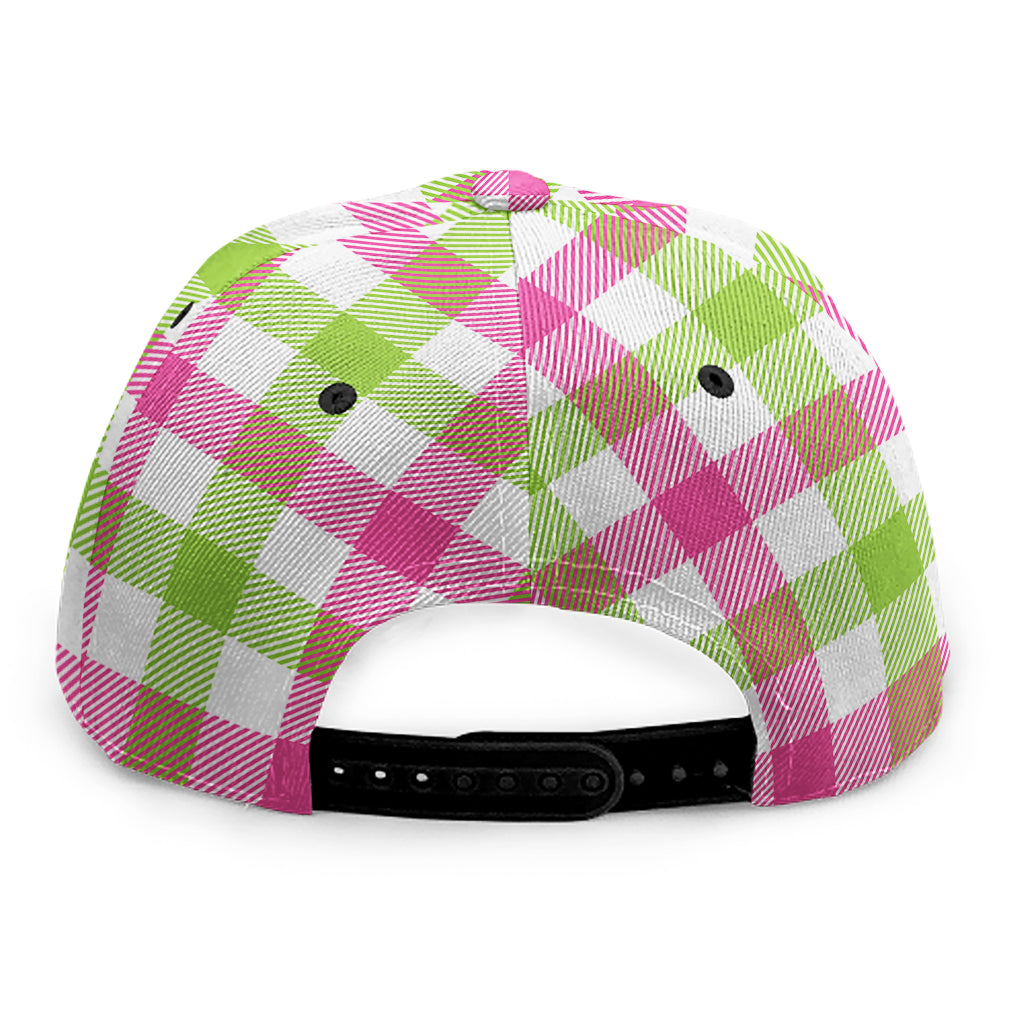 White Pink And Green Buffalo Plaid Print Snapback Cap