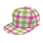 White Pink And Green Buffalo Plaid Print Snapback Cap