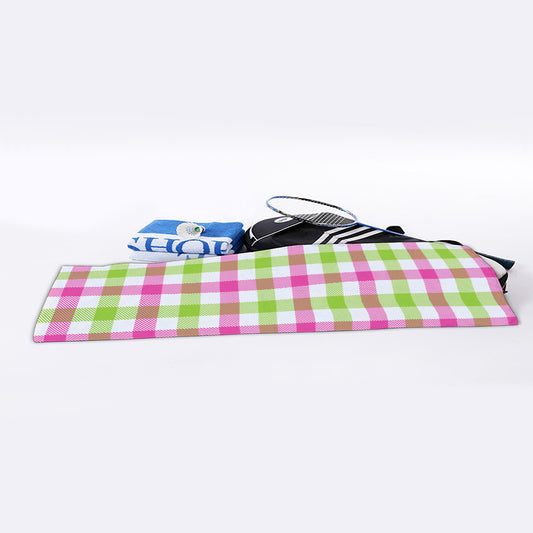 White Pink And Green Buffalo Plaid Print Sports Towel