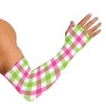 White Pink And Green Buffalo Plaid Print Sun Protection Arm Sleeves