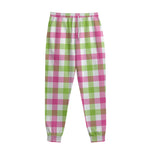 White Pink And Green Buffalo Plaid Print Sweatpants