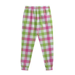 White Pink And Green Buffalo Plaid Print Sweatpants