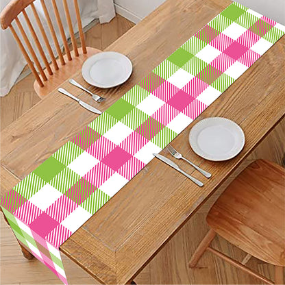 White Pink And Green Buffalo Plaid Print Table Runner