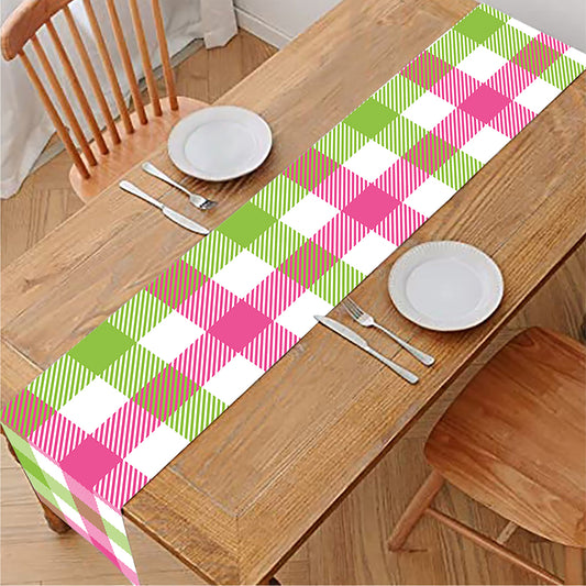 White Pink And Green Buffalo Plaid Print Table Runner