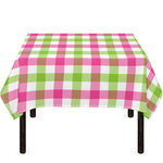 White Pink And Green Buffalo Plaid Print Tablecloth