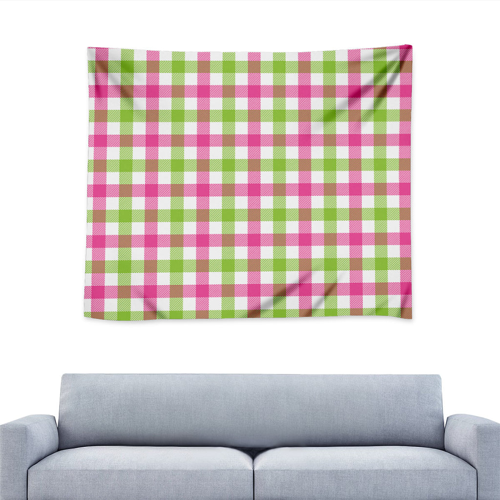 White Pink And Green Buffalo Plaid Print Tapestry
