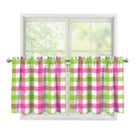 White Pink And Green Buffalo Plaid Print Tier Curtains