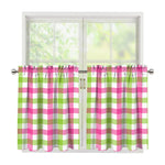 White Pink And Green Buffalo Plaid Print Tier Curtains