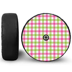 White Pink And Green Buffalo Plaid Print Tire Cover With Camera Hole