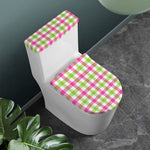 White Pink And Green Buffalo Plaid Print Toilet Lid And Tank Cover Set