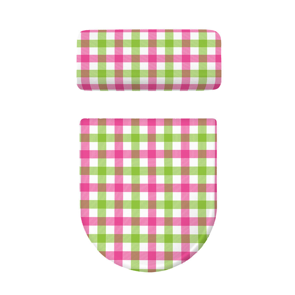 White Pink And Green Buffalo Plaid Print Toilet Lid And Tank Cover Set