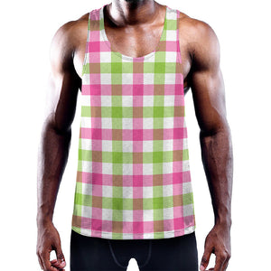 White Pink And Green Buffalo Plaid Print Training Tank Top