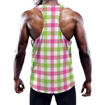 White Pink And Green Buffalo Plaid Print Training Tank Top