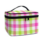 White Pink And Green Buffalo Plaid Print Travel Makeup Bag