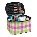White Pink And Green Buffalo Plaid Print Travel Makeup Bag