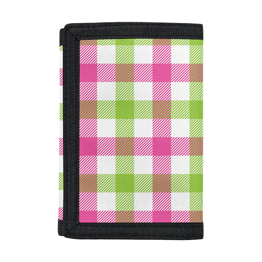 White Pink And Green Buffalo Plaid Print Trifold Wallet