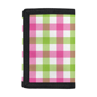 White Pink And Green Buffalo Plaid Print Trifold Wallet